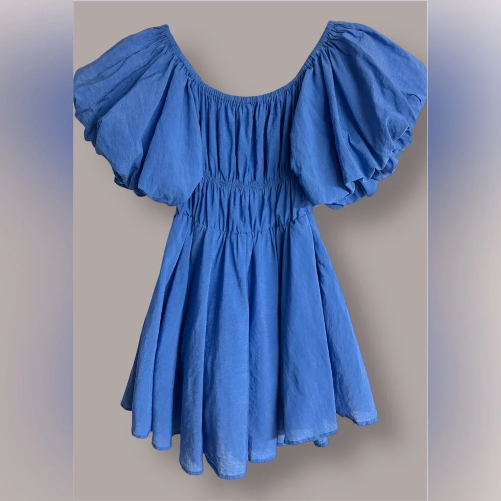 Princess Polly Halton Puff Sleeve Mini Blue Dress Size 4 - Picture 2 of 10